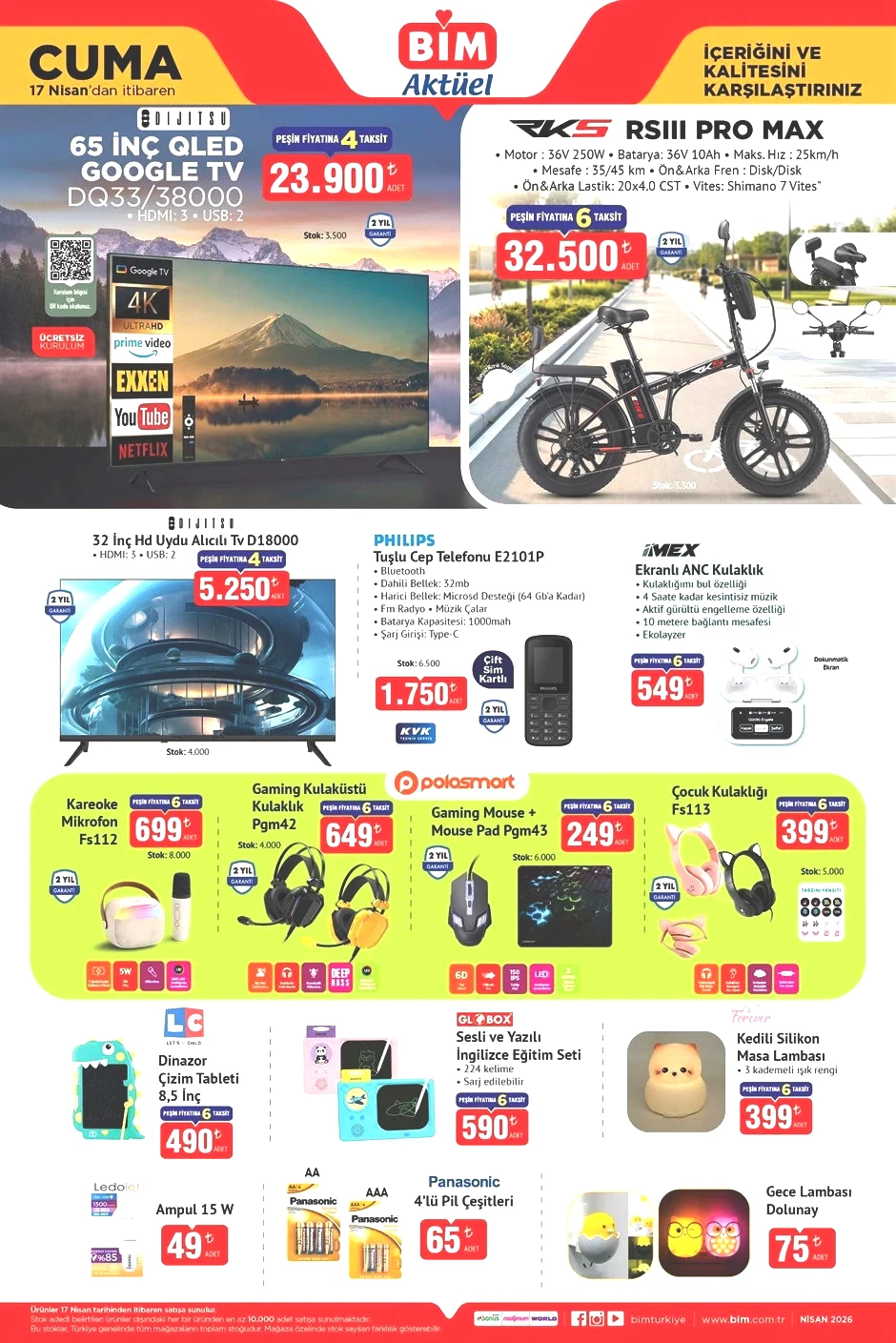 GÜNCEL AFİŞ YAYINDA YEPYENİ BİM AKTÜEL 14-15-17 NİSAN 2026 KATALOĞU - İNDİRİMLİ BROŞÜR TAMAMI || Bimde gelecek hafta ve Cuma ürünleri neler Bim aktüel afişi Sepetli Bisiklet, Tuşlu Telefon, Işıklı Scooter, Drone Getiriyor