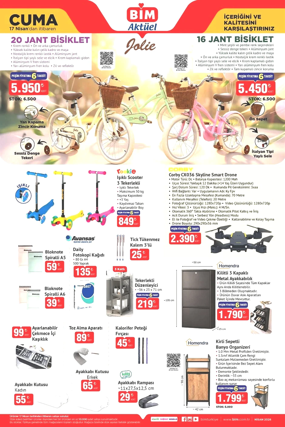 GÜNCEL AFİŞ YAYINDA YEPYENİ BİM AKTÜEL 14-15-17 NİSAN 2026 KATALOĞU - İNDİRİMLİ BROŞÜR TAMAMI || Bimde gelecek hafta ve Cuma ürünleri neler Bim aktüel afişi Sepetli Bisiklet, Tuşlu Telefon, Işıklı Scooter, Drone Getiriyor
